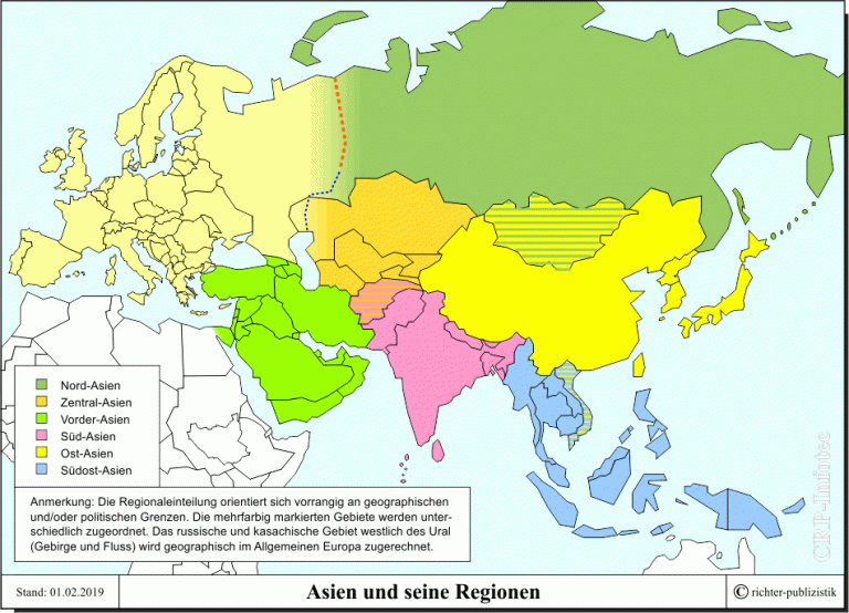 Asien und seine Regionen (Übersichtskarte) .