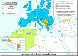 Sichere Herkunftsstaaten nach deutscher Definition (Asylverfahren)
