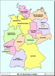 Deutschland - die 16 Länder, umgangssprachlich Bundesländer (Karte)