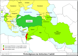 Weltreligionen im Umfeld der Türkei (ausgewählte Länder)