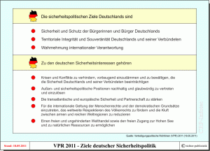 Sicherheitspolitik - die sicherheitspolitischen Ziele Deutschlands laut VPR